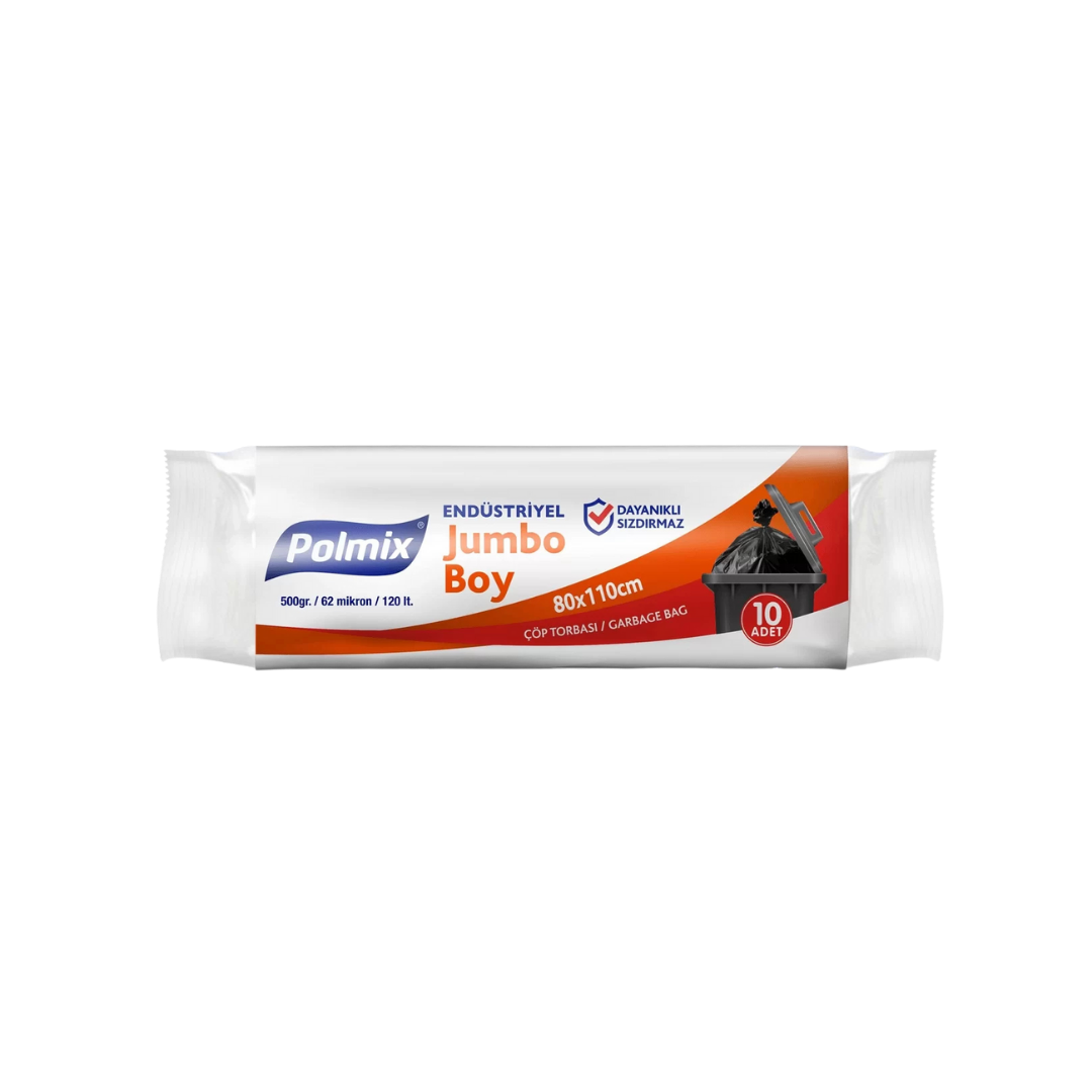 Polmix 80x110 Endüstriyel Jumbo Boy Çöp Poşeti - 10'lu Paket