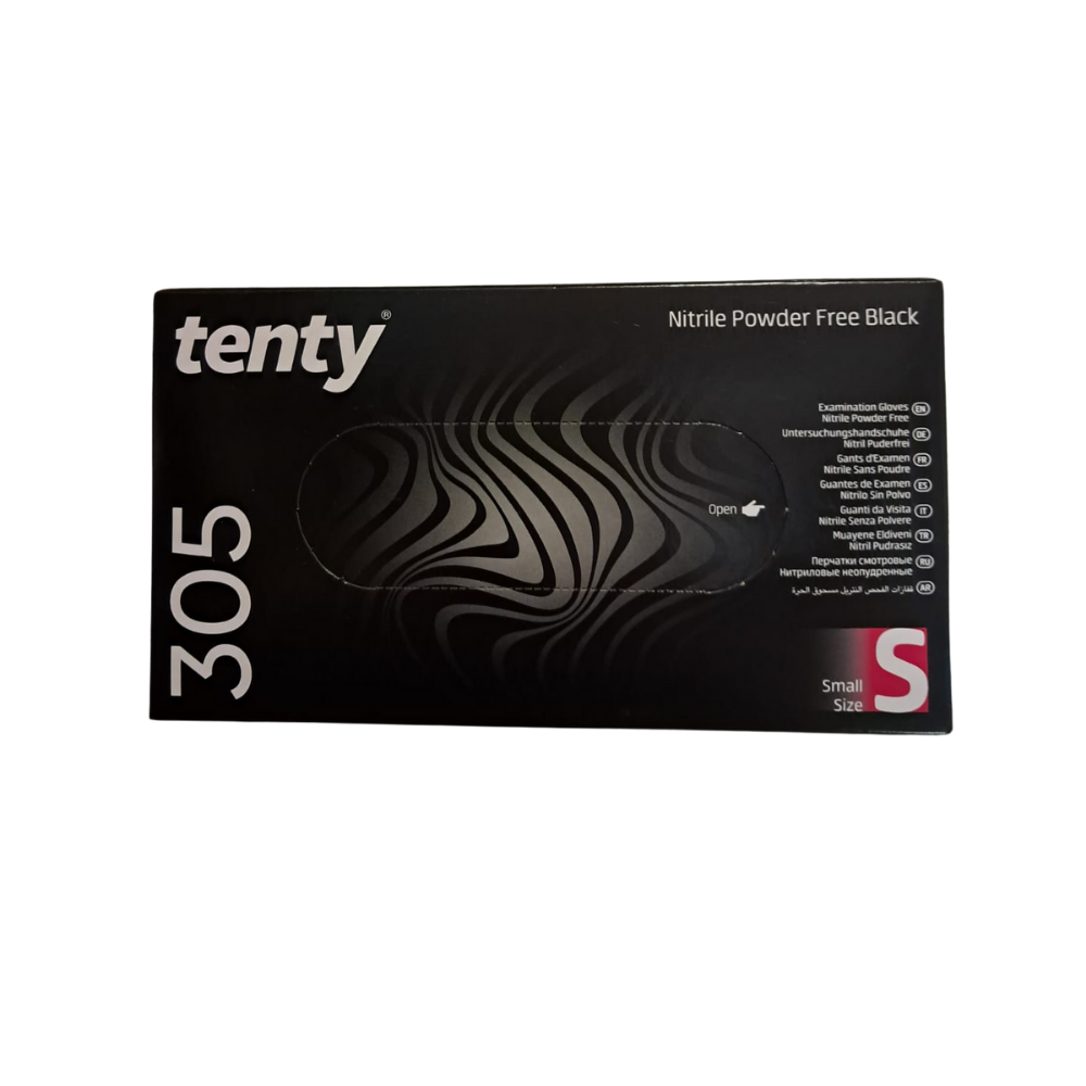 Tenty S Beden Siyah Nitril Muayene Eldiveni – 100’lü Paket