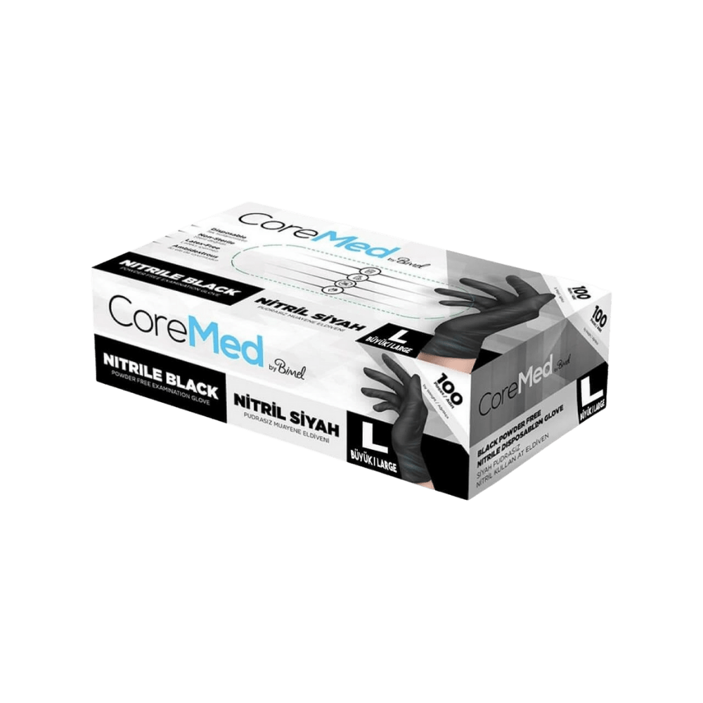 CoreMed L Beden Siyah Nitril Muayene Eldiveni – 100’lü Paket - Şengür Plastik