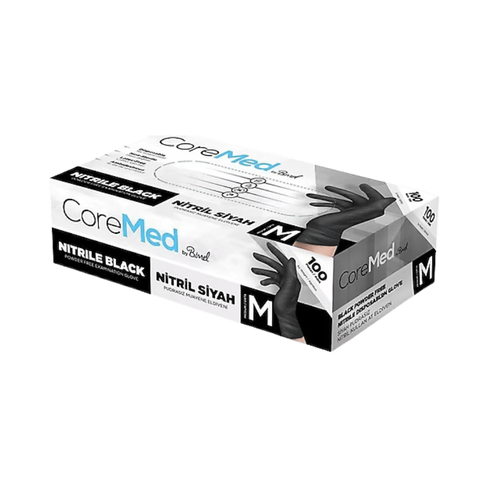 CoreMed M Beden Siyah Nitril Muayene Eldiveni – 100’lü Paket - Şengür Plastik
