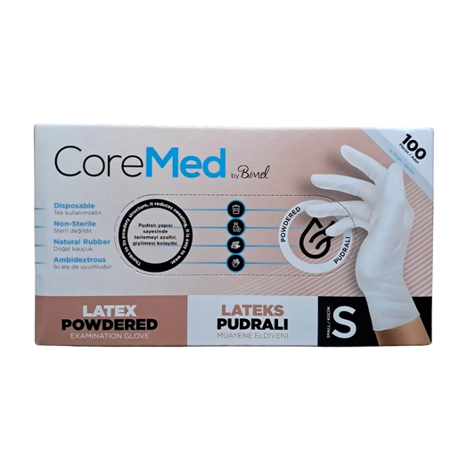 CoreMed S Beden Latex Muayene Eldiveni - 100'lü Paket