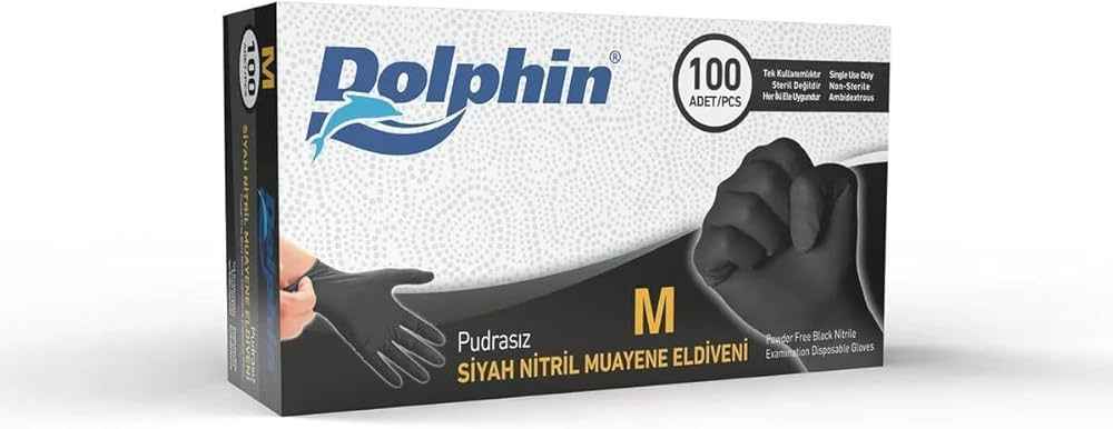 Dolphin M Beden Siyah Nitril Muayene Eldiveni – 100’lü Paket - Şengür Plastik