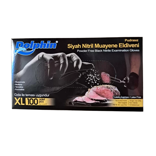 Dolphin XL Beden Siyah Nitril Muayene Eldiveni - 100'lü Paket