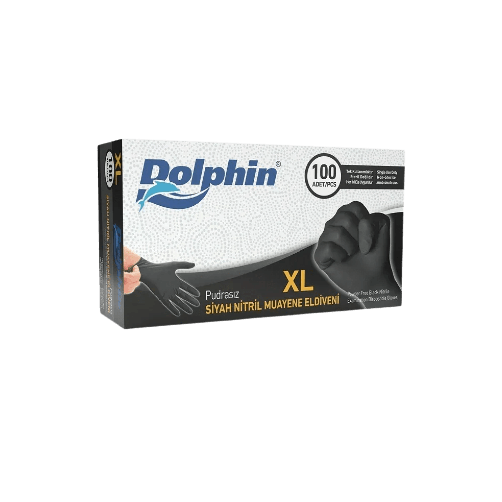 Dolphin XL Beden Siyah Nitril Muayene Eldiveni - 100'lü Paket - Şengür Plastik
