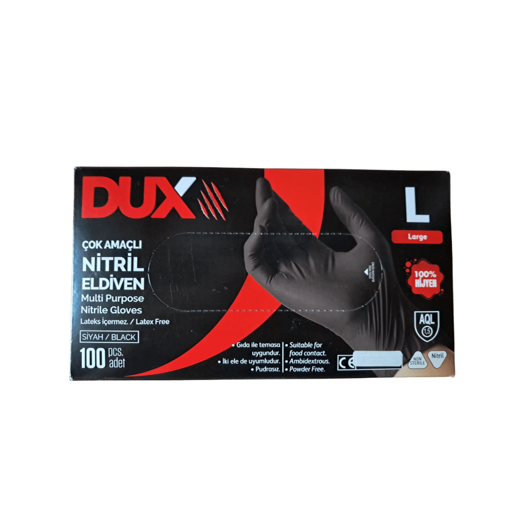 Dux L Beden Siyah Nitril Muayene Eldiveni - 100'lü Paket - Şengür Plastik