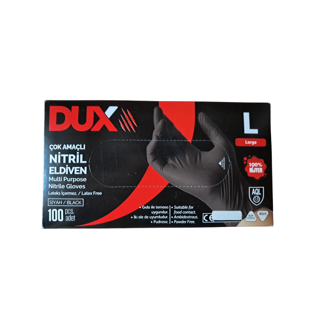Dux L Beden Siyah Nitril Muayene Eldiveni - 100'lü Paket - Şengür Plastik