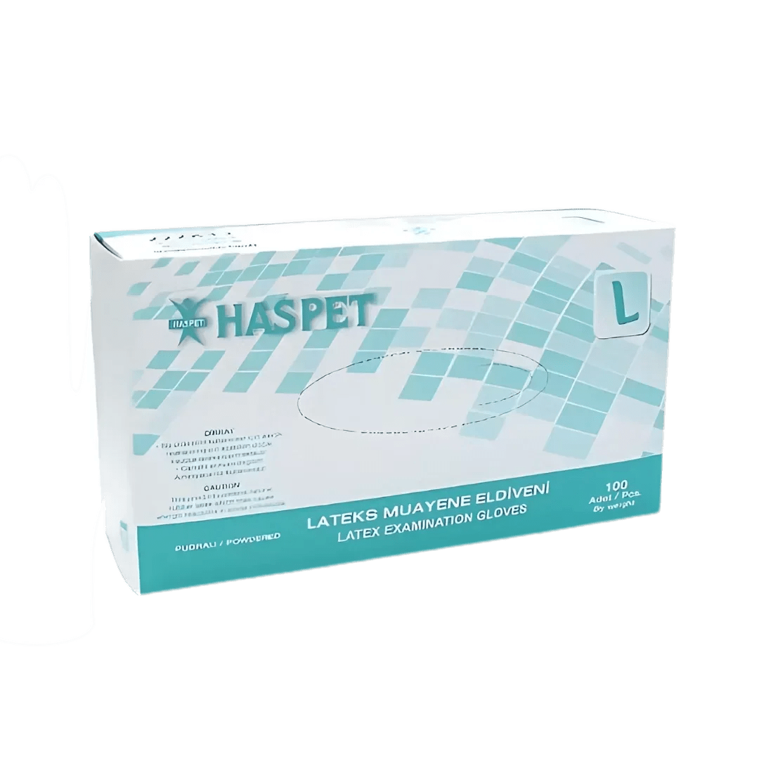 Haspet L Beden Pudralı Lateks Muayene Eldiveni - 100'lü Paket - Şengür Plastik