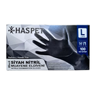 Haspet L Beden Siyah Nitril Muayene Eldiveni - 100'lü Paket
