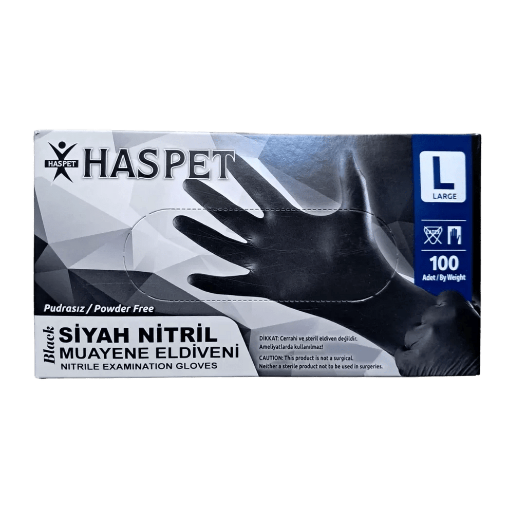Haspet L Beden Siyah Nitril Muayene Eldiveni - 100'lü Paket - Şengür Plastik