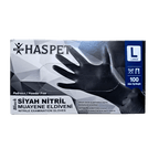 Haspet L Beden Siyah Nitril Muayene Eldiveni - 100'lü Paket - Şengür Plastik