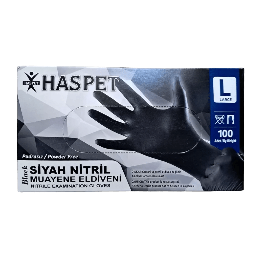Haspet L Beden Siyah Nitril Muayene Eldiveni - 100'lü Paket - Şengür Plastik