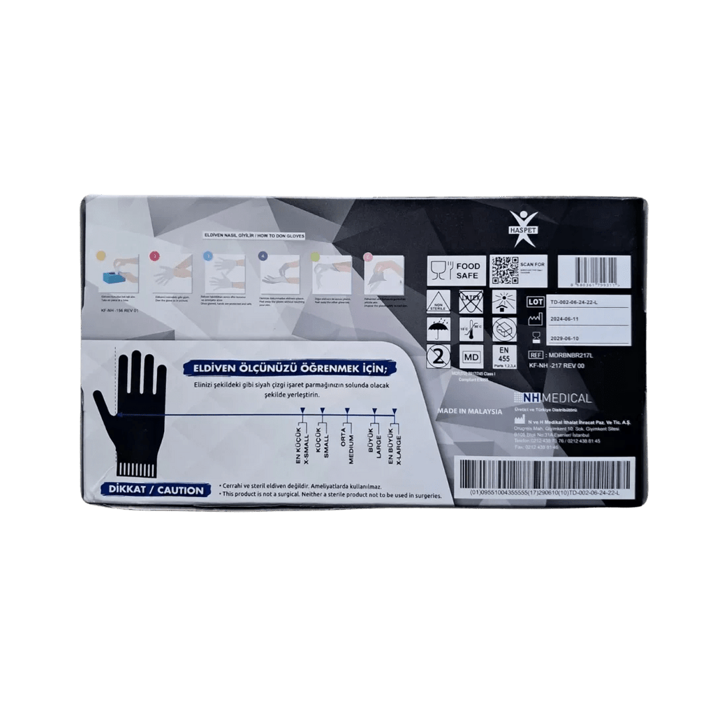 Haspet L Beden Siyah Nitril Muayene Eldiveni - 100'lü Paket - Şengür Plastik