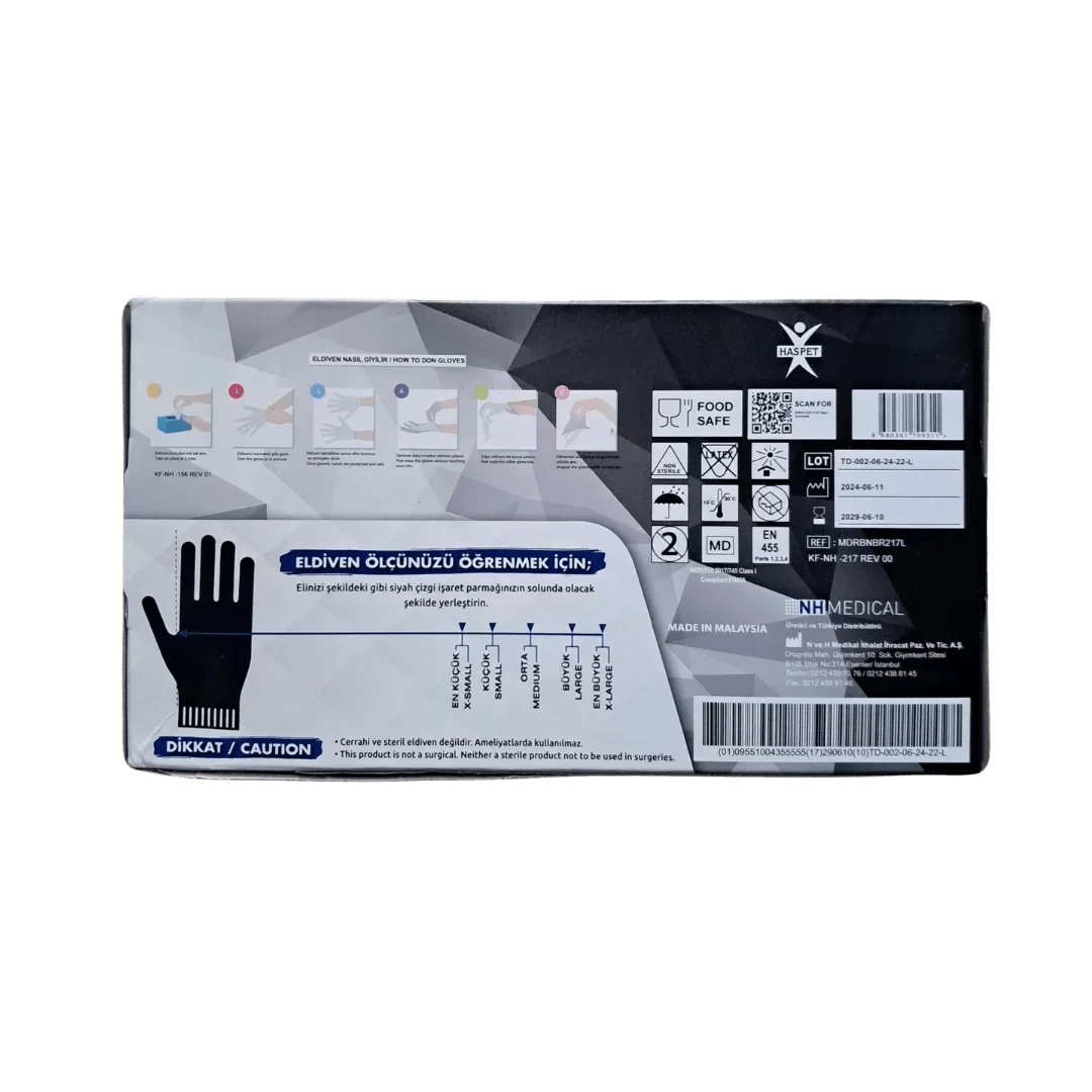 Haspet L Beden Siyah Nitril Muayene Eldiveni - 100'lü Paket - Şengür Plastik