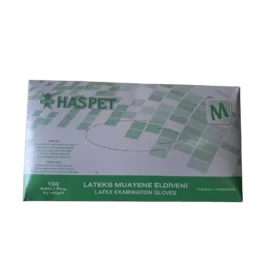 Haspet M Beden Pudralı Lateks Muayene Eldiveni - 100'lü Paket