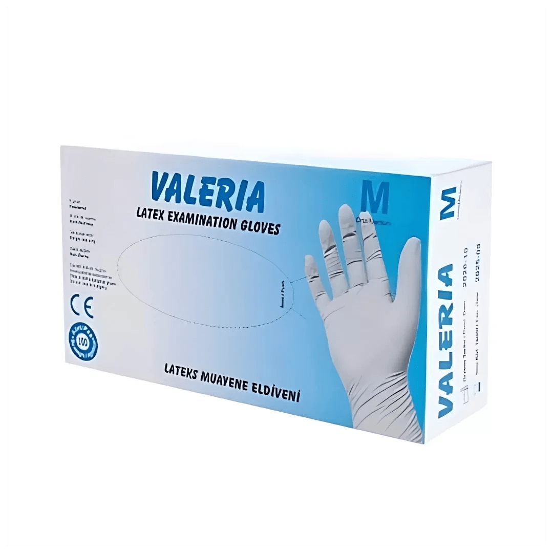Valeria M Beden Pudralı Lateks Muayene Eldiveni - 100'lü Paket - Şengür Plastik